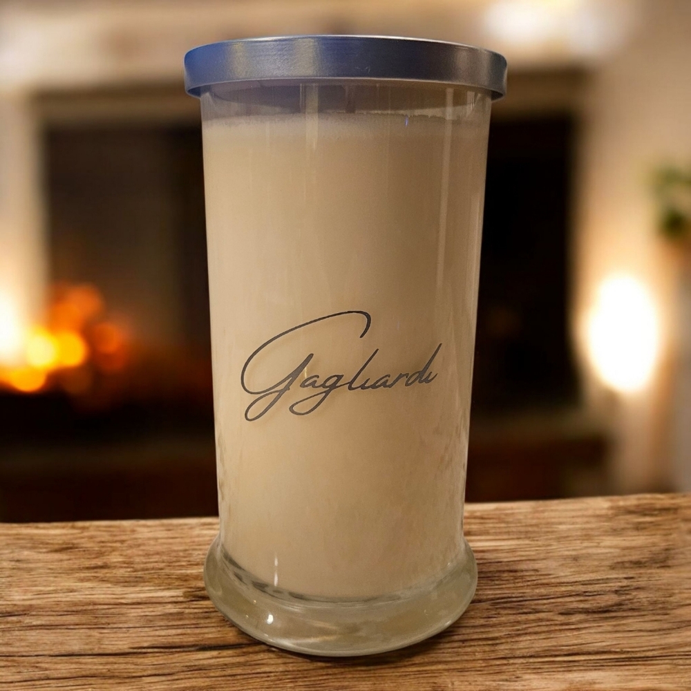 Bourbon Dolce | Clear Jar Soy Candle with Silver Lid.